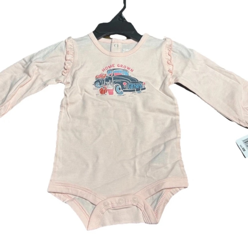 Carharrt Home Grown Pink Ruffled Long Sleeve Baby Onesie